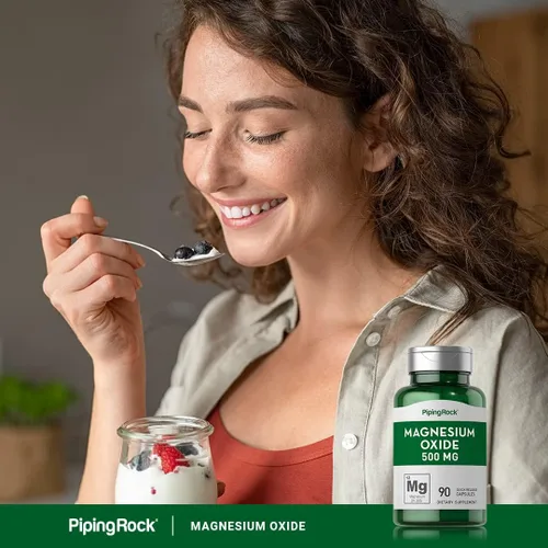 Vista 6 de Piping Rock Cápsulas de óxido de magnesio de 500 mg 90 unidades Suplemento sin OMG, sin gluten Non-GMO, Gluten Free Supplement