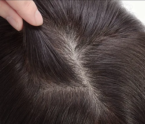 Vista 5 de Base de seda de 10 pulgadas de cabello humano con clip, postizo ondulado de 3.1 x 5.1 in, cierre de base de seda, parte superior rizada