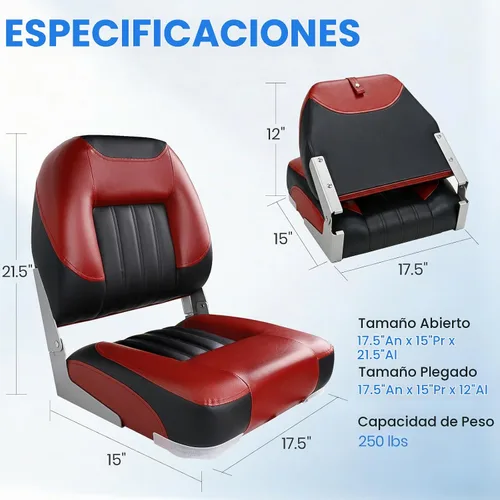 Vista 5 de XGEAR Asiento de barco de lujo con respaldo bajo/alto, asiento plegable para barco de pesca