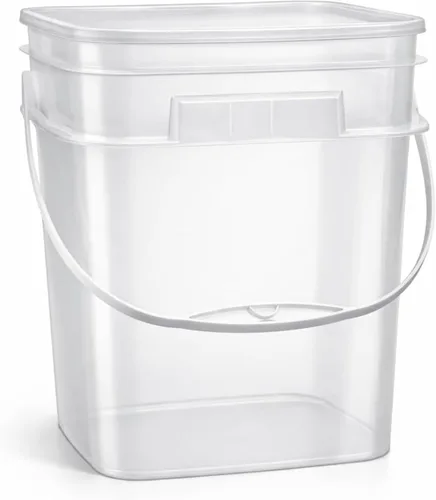 Vista 2 de House Naturals Cubo cuadrado de grado alimenticio de 4 galones con asas de plástico y tapa (paquete de 3) recipientes fabricados en Estados Unidos