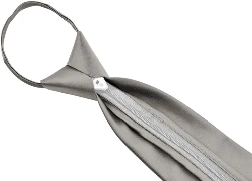 Vista 4 de Moda Di Raza Lazos de cremallera para hombres, corbatas de microfibra tejidas con cremallera, corbata de cuello con acabado de seda satinada