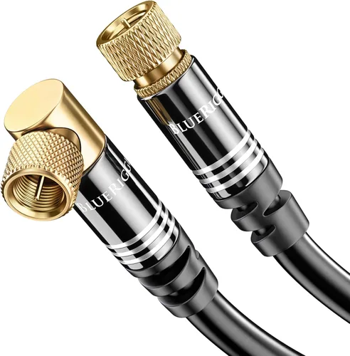 Vista 12 de Cable coaxial BlueRigger RG6 (1.5 pies, conector de 90° a conector de 90° con pin, chapado en oro, triple blindaje) – Cable coaxial de audio y video
