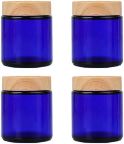Vista 8 de 4 tarros de vidrio redondos de 3.53 oz con tapas de grano de madera, recipientes vacíos recargables para cosméticos, tarros para loción, crema Negro