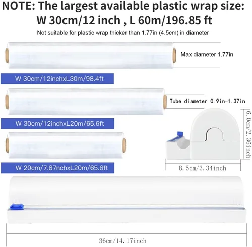 Vista 2 de Dispensador de plástico recargable con cortador deslizante, envoltura adhesiva Fovanga con cortador deslizante para dispensador de papel de aluminio