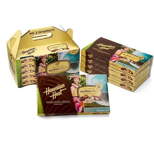 Vista 5 de Hawaiian Host Alohamacs Chocolate con Leche El Chocolate Original Cubierto de Nuez de Macadamia, Bolsa de 5 Cajas - 5 Onzas