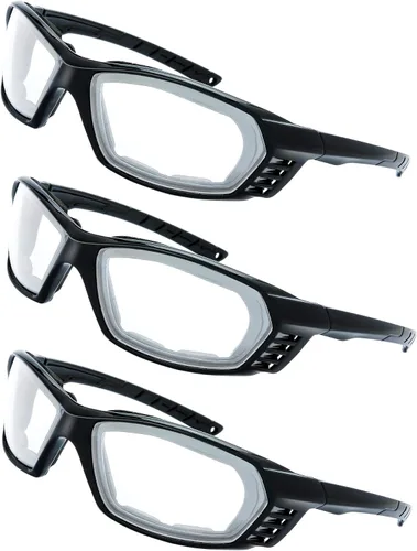 Vista 20 de Gafas de Motocicleta con Marco Acolchado y Lentes que Bloquean 100% UVB/UVB para Actividades al Aire Libre y Deportes 10-mate/negro brillante