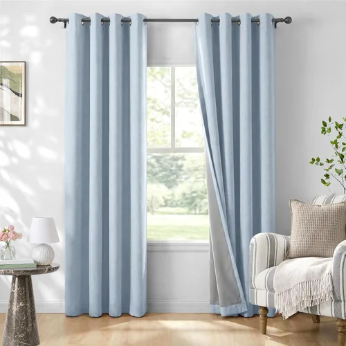 Vista 21 de Cortinas opacas de lino para dormitorio de 45 pulgadas de largo, cortinas beige con ojales para sala de estar, cortinas de oscurecimiento
