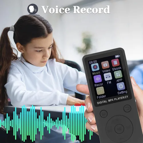 Vista 4 de Reproductor de MP3, reproductor de MP3 para niños con BT5.0, calidad de audio sin pérdida de alta fidelidad, reproductor de música de 1.8 pulgadas
