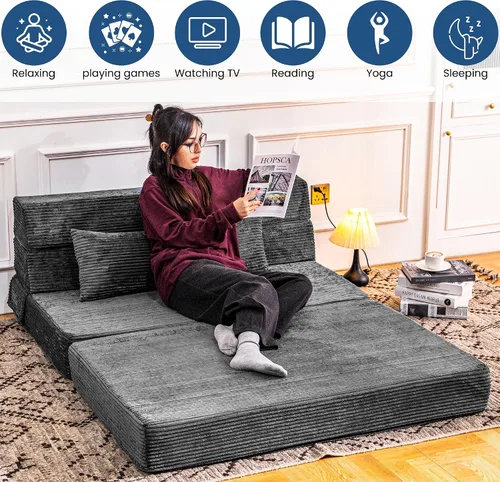 Vista 7 de Cvortll Sofá cama plegable, silla convertible con almohada, sofá plegable de espuma viscoelástica de alta densidad, sofá futón plegable para sala