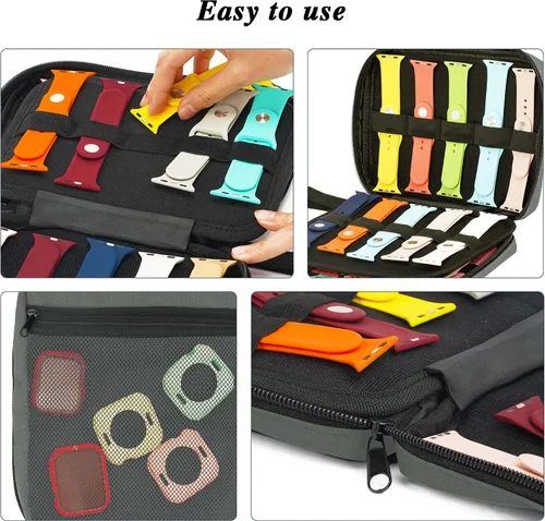 Vista 3 de Funda de transporte de almacenamiento para 20 correas de reloj, compatible con relojes, soporte de correa de reloj expandible, almacena 20 correas