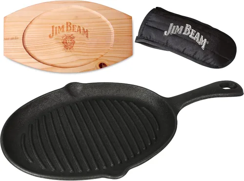 Vista 6 de Jim Beam JB0159, construcción resistente, sartén de hierro fundido pre-sazonado con base de madera y manopa, negro, pequeño