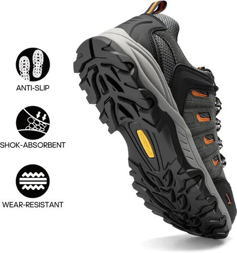 Vista 2 de NORTIV 8 Zapatos de senderismo impermeables para hombre, zapatos de senderismo de cuero para exteriores, senderismo, camping, caminata