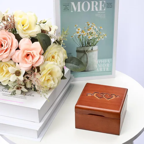 Vista 5 de STARSWR Caja de soporte de anillos, caja de anillos para ceremonia de boda, regalo para mujeres, caja decorativa de madera con tapas, anillos caja