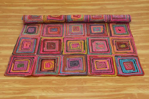 Vista 111 de Natural Jute Collection - Alfombra rectangular de 2 x 3 pies, alfombra de yute trenzada a cuadros multicolor de 0.27 pulgadas de grosor, ideal