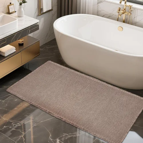 Vista 41 de ZALL - Tapete de baño de punto gofre beige, súper absorbente, antideslizante, largo, color crema, 24 x 72 pulgadas, lavable a máquina, ultra suave