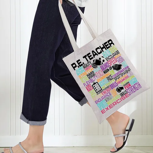 Vista 4 de BWWKTOP Bolso de mano de lona para maestros PE Regalos para maestros de educación física Bolsa de hombro para maestros de educación física Regalo