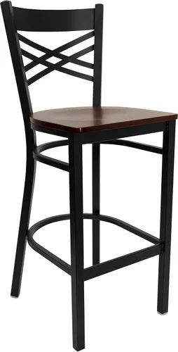 Vista 18 de Flash Furniture HERCULES Series Black ''X'' Back Metal Restaurant Barstool - Asiento de vinilo negro Asiento de vinilo negro/marco de metal negro