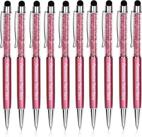 Vista 12 de Bolígrafos personalizados – Bolígrafos de cristal personalizados con tinta negra – Lápiz capacitivo personalizado a granel con tu nombre o masaje