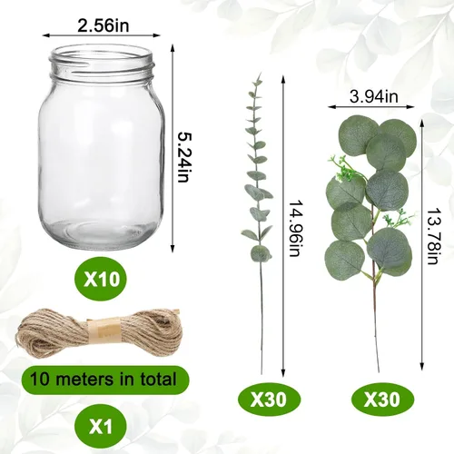Vista 2 de XunYee Juego de 10 centros de mesa con tarro de albañil de flores, jarrones decorativos para fiestas de compromiso, despedidas de soltera, centros