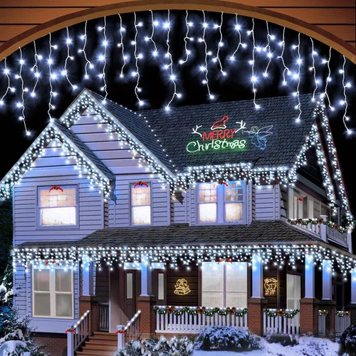 Vista 11 de Luces de Navidad de Carámbanos para Exteriores, 33 pies 400 Luces LED de Carámbanos para Exteriores, Luces Centelleantes Enchufables para Interiores