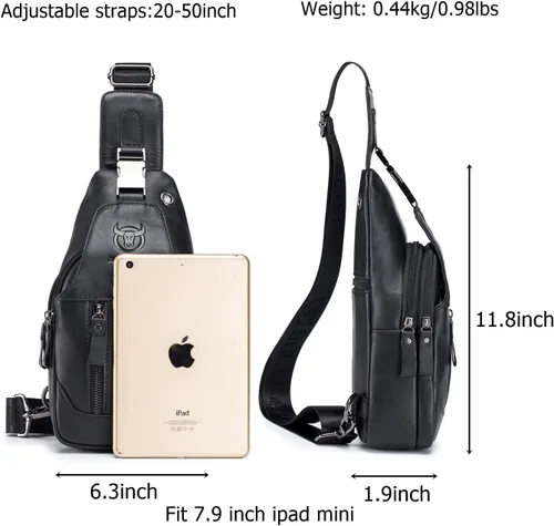 Vista 2 de BULLCAPTAIN Bolso bandolera de cuero genuino con múltiples bolsillos para hombre, bolso cruzado de viaje, mochila de hombro pequeña casual
