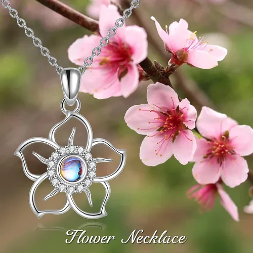 Vista 5 de YFN Flower Moonstone Necklace Sterling Silver Sky Flower Pendant Moonstone Jewelry for Women Teen Girls