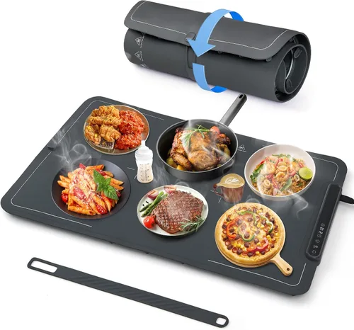 Vista 11 de Tapete de calentamiento para alimentos extra grande: bandejas de calentamiento eléctricas de 24 x 16 pulgadas para fiestas de bufets, calentadores