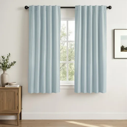 Vista 21 de MIULEE Linen Textured 100% Blackout Curtains Drapes White Backing 96" Long Birch