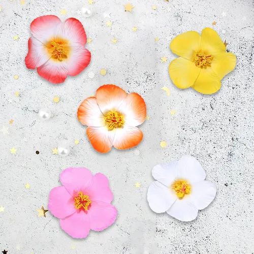 Vista 4 de 13 piezas de decoración de pastel de flamenco para tartas de verano con bonitas figuras de flamenco rosa y hojas de palmera de flores de hibisco