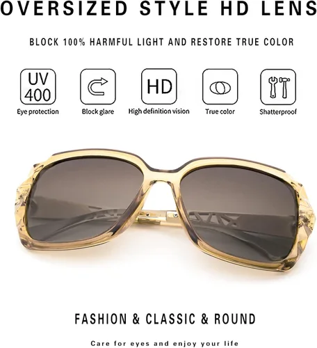 Vista 4 de LECKIRUT - Lentes de sol de gran tamaño para mujer lentes de sol clásicos y a la moda con protección UV polarizada