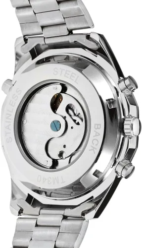 Vista 2 de FORSINING Reloj automático Tourbillion transparente para hombre con calendario pulsera de acero inoxidable