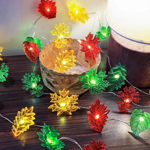 Vista 4 de HXT BARTLETT - Guirnalda de luces de otoño para decoración de otoño, funciona con pilas, 10 pies, 30 LED, interior/exterior, decoración de hojas
