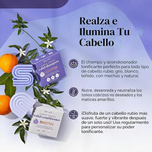 Vista 2 de Kitsch Set de champú y acondicionador morado para rubias y cabello teñido