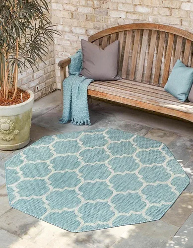 Vista 37 de Unique Loom Outdoor Trellis Collection Alfombra de Área (5' 1" x 8' Oval, Aguamarina/Gris)