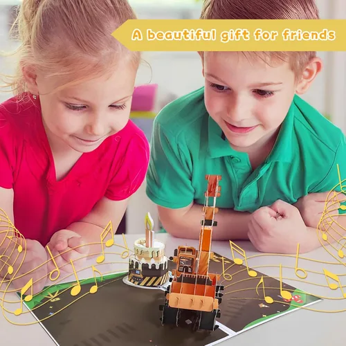 Vista 5 de Tarjeta de Felicitación 3D Desplegable de 1er Cumpleaños con Luz y Música, Tarjeta de Grúa y Camión Para Niño, Sobrino, Nieto, Hijo, Pequeño