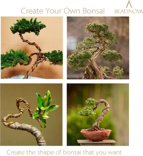 Vista 5 de BEADNOVA Alambre de árbol bonsái de 98 pies, alambre de entrenamiento de árbol bonsái de aluminio verde para plantas de interior y exterior