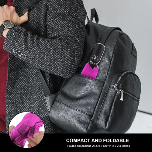 Vista 29 de LEAGERA Paraguas de viaje compacto para bolso, mango plano, impermeable para lluvia ligera