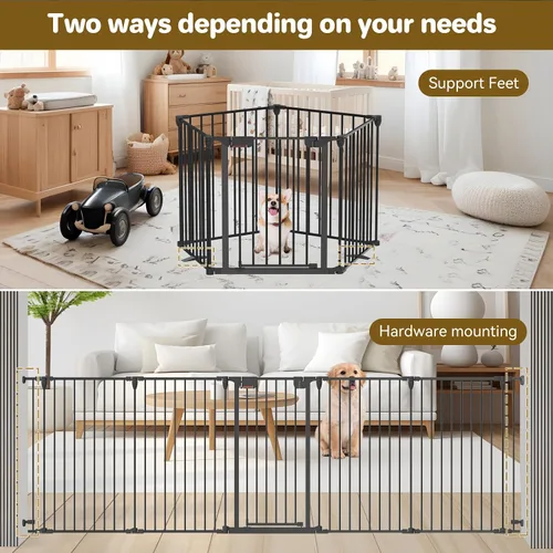 Vista 2 de Kfvigoho Dog Gate - Corralito extra ancho de 27.5 a 129 pulgadas, puerta independiente para mascotas Valla para cachorros con puerta de cierre