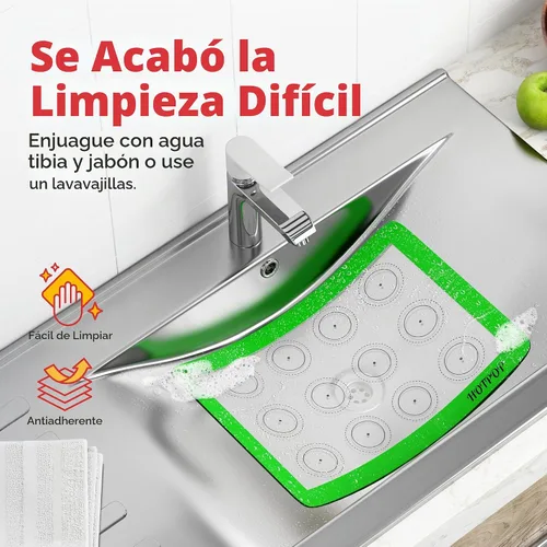 Vista 5 de HOTPOP Esteras de Silicona para Hornear 0.75mm - Láminas de Silicona Antiadherentes para Bandejas de Hornear y para Enrollar con Contornos