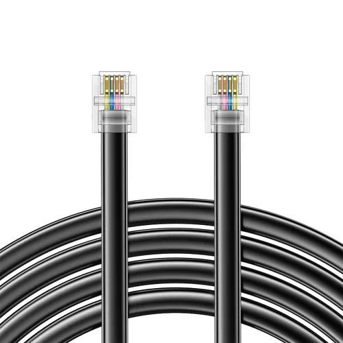 Vista 2 de Vthahaby Paquete de 3 cables de extensión de teléfono fijo de 6 pies con enchufe RJ-11 6P4C estándar para teléfono fijo y fax (negro)