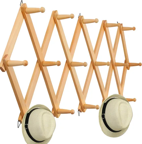 Vista 19 de WEBI Perchero de Pared Acordeón, Perchero de Sombreros de Madera Expandible para Perchero de Abrigos Montado en Pared, Soporte de Ganchos Acordeón