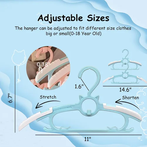 Vista 3 de 40 piezas de perchas extensibles para guardería de bebé, perchas para niños pequeños ajustables y antideslizantes para ropa de bebé, percha