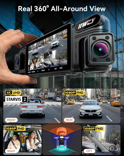 Vista 10 de IIWEY N6 PRO 4K STARVIS 2 4 canales Dash Cam 360° View, tarjeta gratuita