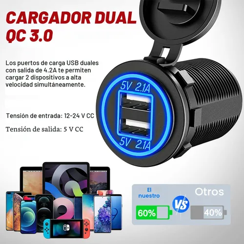 Vista 4 de Nilight - Panel de enchufe de salida 4 en 1, 12V CC, 4.8A, voltímetro LED, interruptor basculante de encendido y apagado con luz, encendedor