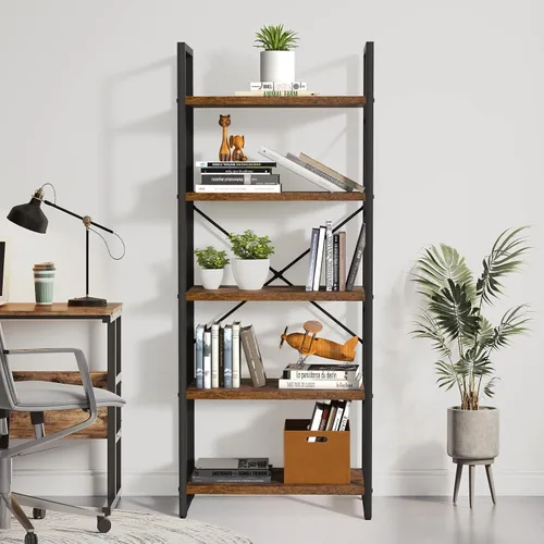 Vista 5 de YITAHOME Estantería de 5 niveles, estantería moderna Artsy, estante para libros, estantes de almacenamiento, organizador de libros y películas