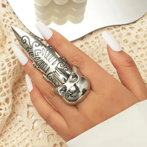 Vista 7 de Holibanna Anillo doble para hombre con articulación de nudillos, anillo doble punk rock águila garra Armadura anillo de actividad, anillos