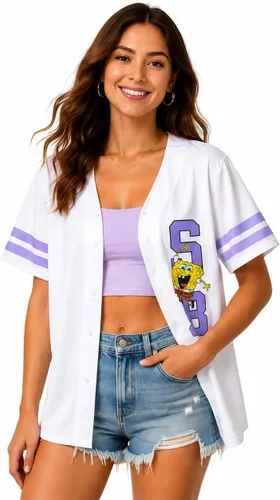 Vista 10 de Womens Baseball Jersey - Short Sleeve Button Down Graphic Tees for Women Béisbol Minnie Negro