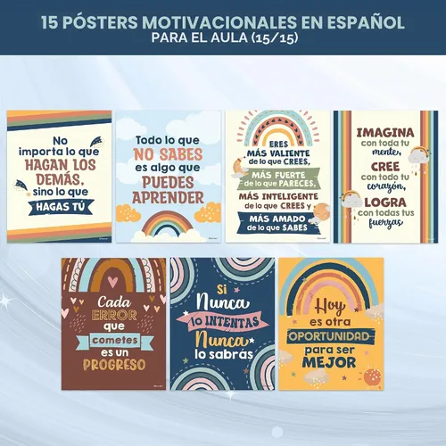 Vista 7 de Decorably 15 carteles de aula de español boho arco iris escuela secundaria Arco iris Boho