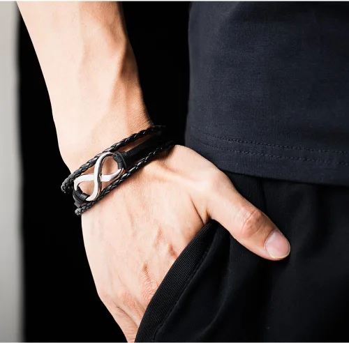 Vista 6 de Pulsera de cuero unisex con infinito amor simbólico de múltiples capas trenzadas
