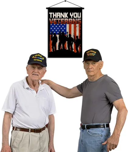 Vista 4 de Nepnuser Bandera de jardín con texto en inglés "Thank You Veterans" para decoración de fiesta, patriótica americana, doble cara, decoración